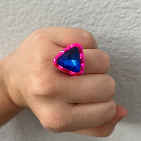 OPEN EDIT SPACE AGE MODERN METALLIC BLUE/HOT PINK CRYSTAL RING SZ 8 - NEW! - Picture 5 of 5